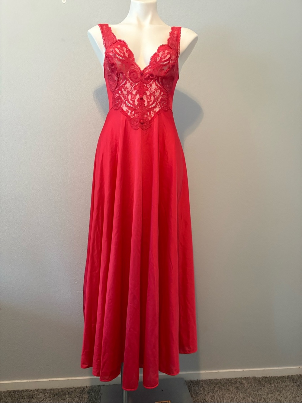 Vintage Olga Candy Apple Red Full Sweep Lingerie Slip Dress